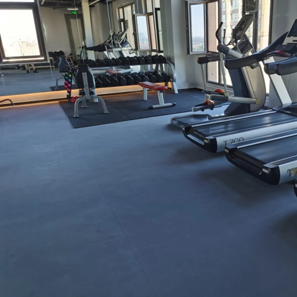 Rubber flooring installed in cardio area of a gym