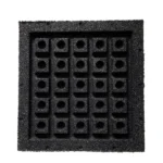 Bottom view of square rubber tile with drainage