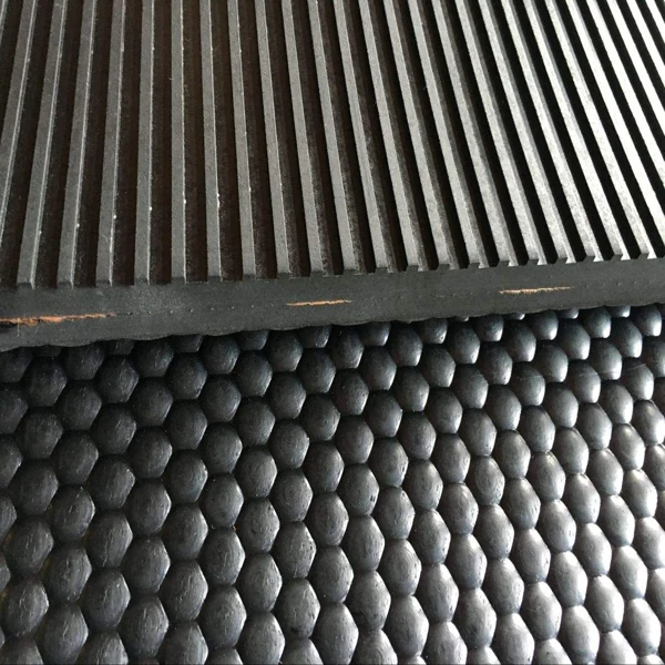 Close-up of ribbed and honeycomb rubber floor mat