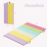 Pastel folding mat diagram showing 71 x 47 x 1.6 dimensions.