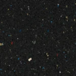 Recycled black rubber flooring with multi-color flecks.