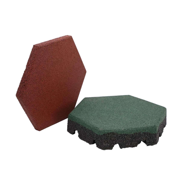 Red and green hexagonal rubber tiles.