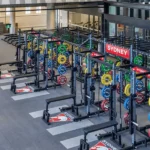 Rubber weightlifting platform with marked lifting zone.