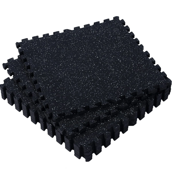 Top view of solid black textured interlocking floor tile